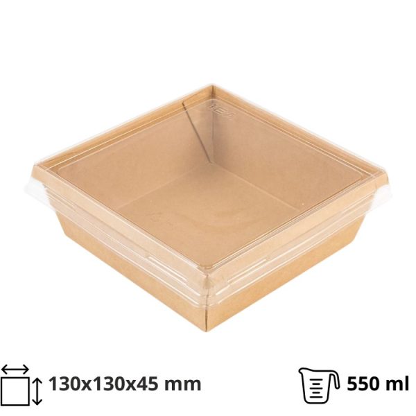 Papirnata posuda 550 ml OneClick kraft 130×130 mm za poklopcem, 50 kom (komplet)