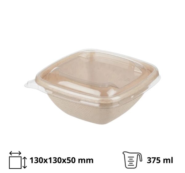Posuda PULP Sabert 375 ml 130x130x50 mm kraft za poklopcem, 50 kom (komplet)