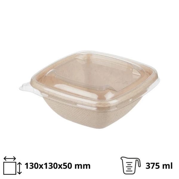 Posuda PULP Sabert 375 ml 130x130x50 mm kraft za poklopcem, 50 kom (komplet)