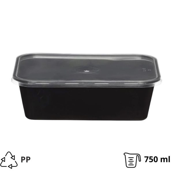 Posuda s poklopcem PP 750 ml 175x125x60mm crna [50 kom/pak]