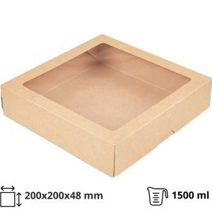 Papirnata posuda s prozorom OneBox 1500 ml 200x200x48 mm kraft [25 kom/pak]