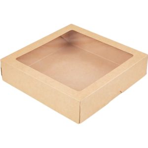 Papirnata posuda s prozorom OneBox 1500 ml 200x200x48 mm kraft [25 kom/pak]