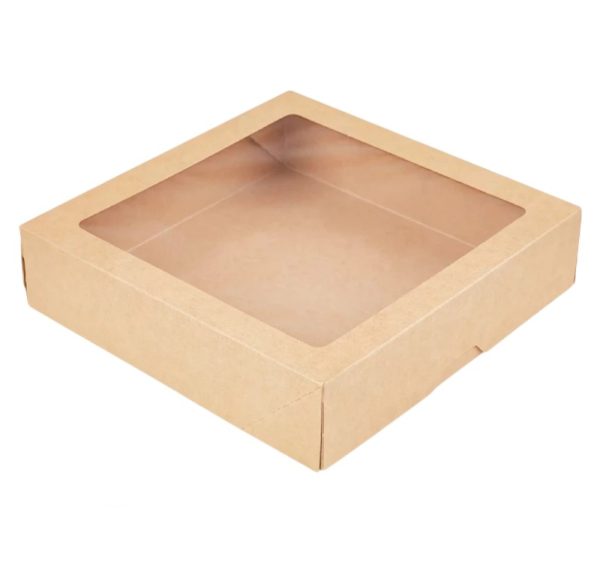 Papirnata posuda s prozorom OneBox 1500 ml 200x200x48 mm kraft [25 kom/pak]