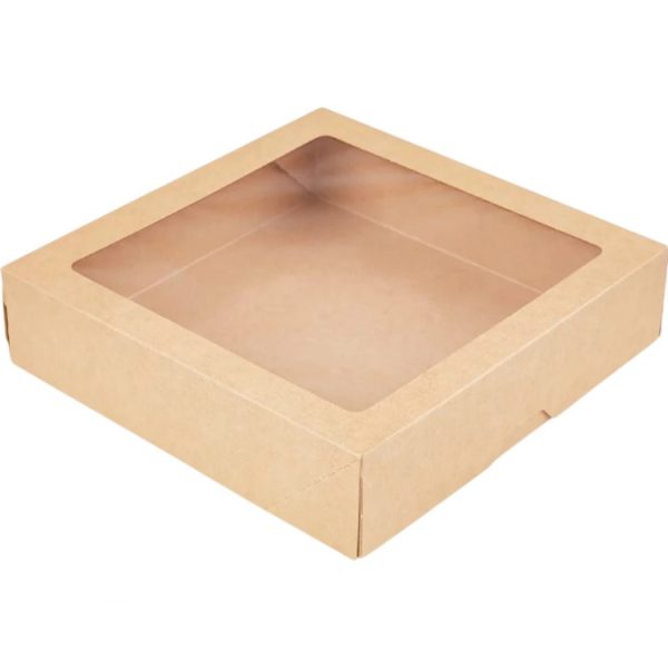 Papirnata posuda s prozorom OneBox 1500 ml 200x200x48 mm kraft [25 kom/pak]