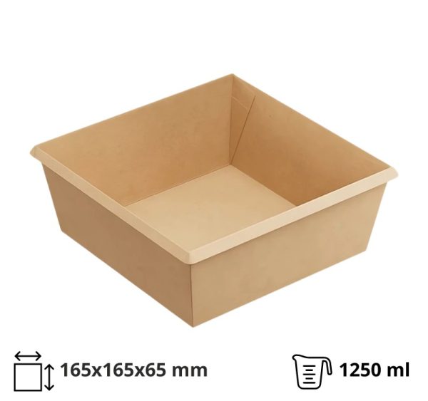 Papirnata posuda OneClick 1250 ml  165×165 mm, h=65 mm kraft, bez poklopca 50 kom