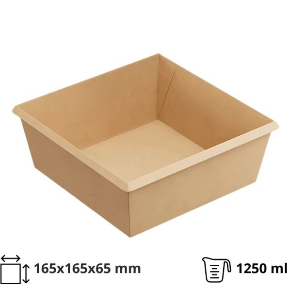 Papirnata posuda OneClick 1250 ml  165×165 mm, h=65 mm kraft, bez poklopca 50 kom