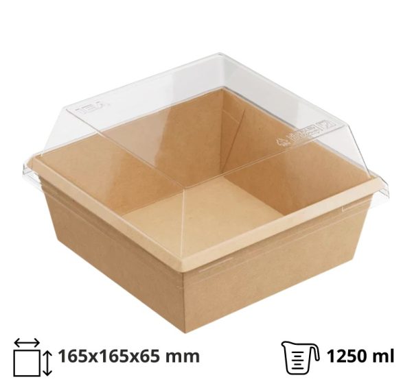 Papirnata posuda 1250 ml OneClick kraft 165×165 mm, h=65 mm za poklopcem, 50 kom (komplet)