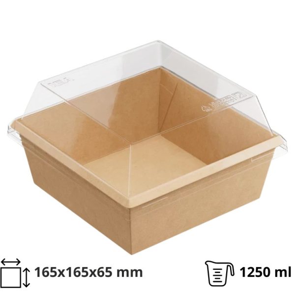 Papirnata posuda 1250 ml OneClick kraft 165×165 mm, h=65 mm za poklopcem, 50 kom (komplet)