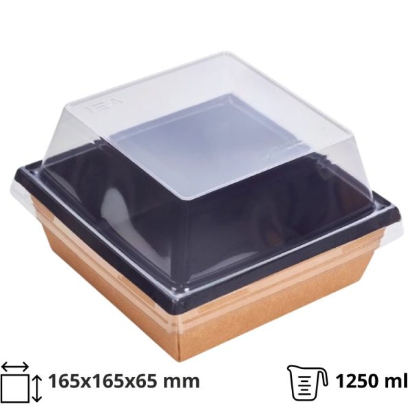 Papirnata posuda 1250 ml kraft/crna 165×165 mm, h=65 mm, za poklopcem, 50 kom (komplet)