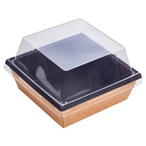 Papirnata posuda 1250 ml kraft/crna 165×165 mm, h=65 mm, za poklopcem, 50 kom (komplet)