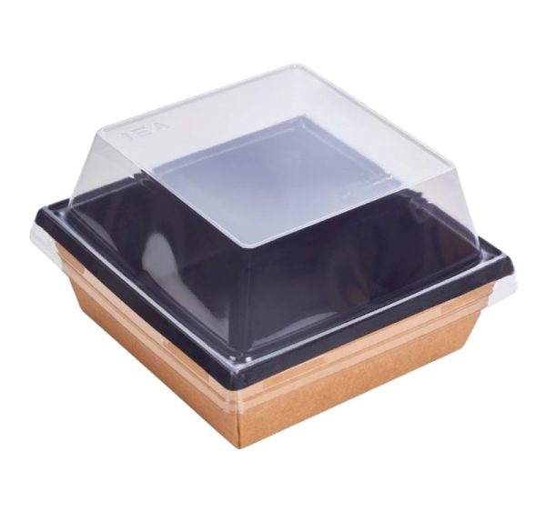 Papirnata posuda 1250 ml kraft/crna 165×165 mm, h=65 mm, za poklopcem, 50 kom (komplet)