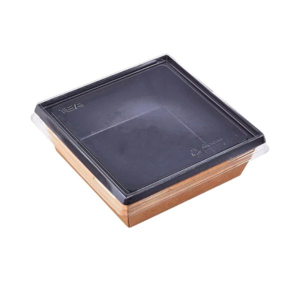 Papirnata posuda 550 ml OneClick kraft/crna 130×130 mm, h=45 mm s pokrovom, 50 kom (komplet)