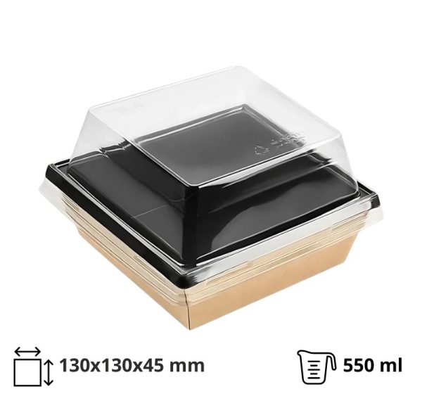 Papirnata posuda 550 ml OneClick kraft/crna 130×130 mm, h=45 mm (komplet)