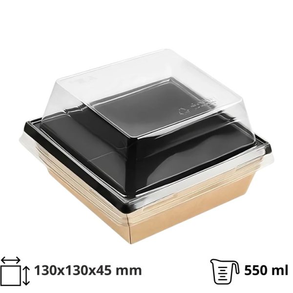 Papirnata posuda 550 ml OneClick kraft/crna 130×130 mm, h=45 mm (komplet)