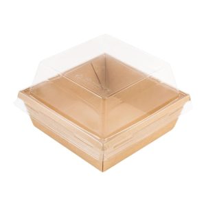 Papirnata posuda 550 ml OneClick kraft 130×130 mm, h=45 mm s pokrovom, 50 kom (komplet)