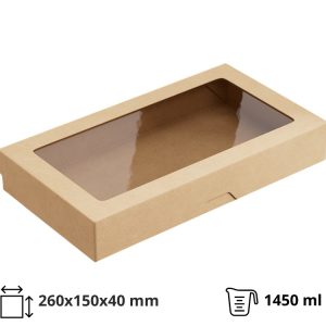 Papirnata posuda s prozorom OneBox 1450 ml 260x150x40 mm kraft 25 kom