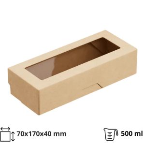 Papirnata posuda s prozorom OneBox 500 ml 70x170x40 mm kraft 25 kom