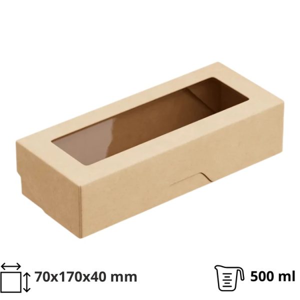Papirnata posuda s prozorom OneBox 500 ml 70x170x40 mm kraft 25 kom