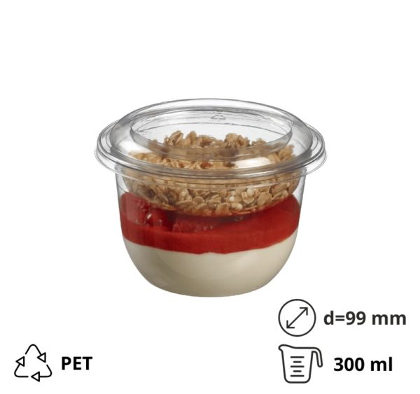 Posudica PET 300(330)ml d=99mm h=60mm prozirna za deserte/voće/salatu medium sa poklopcem (komplet)