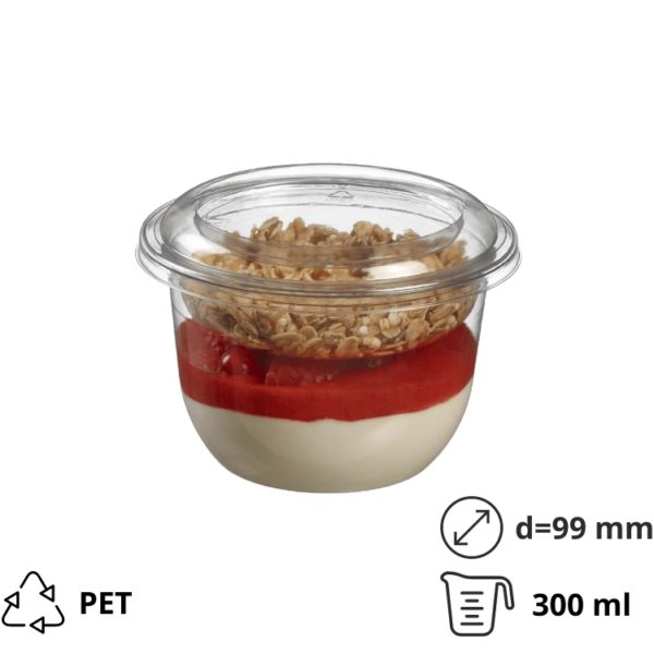 Posudica PET 300(330)ml d=99mm h=60mm prozirna za deserte/voće/salatu medium sa poklopcem (komplet)