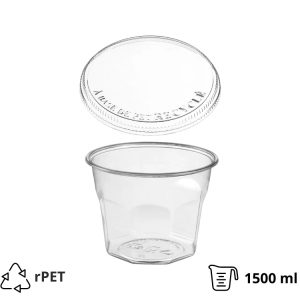 Posudica rPET Vintage 1500ml d=158mm h=120mm prozirna za deserte/voće/salatu za poklopcem (komplet)