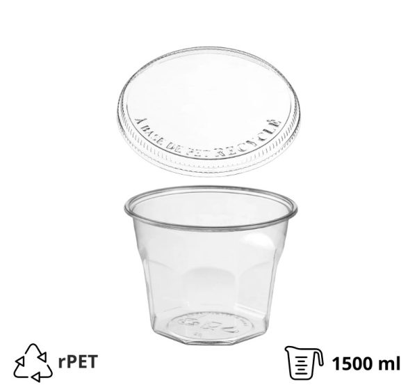 Posudica rPET Vintage 1500ml d=158mm h=120mm prozirna za deserte/voće/salatu za poklopcem (komplet)