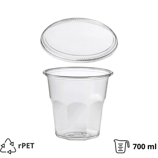Posudica rPET Vintage 700ml d=119mm h=111mm prozirna za deserte/voće/salatu za poklopcem (komplet)