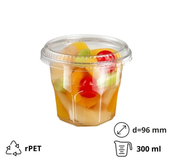 Posudica rPET Vintage 300ml d=96mm h=75mm prozirna za deserte/voće/salatu za poklopcem (komplet)