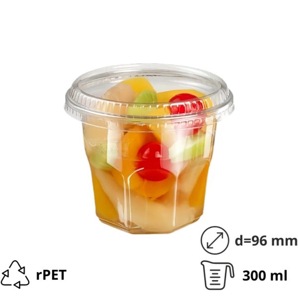 Posudica rPET Vintage 300ml d=96mm h=75mm prozirna za deserte/voće/salatu za poklopcem (komplet)
