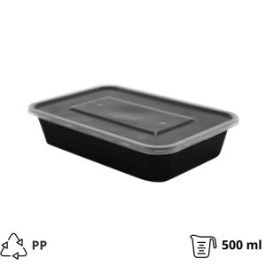 Posuda sa poklopcem PP 500 ml 176x124x40 mm crna [50 kom/pak]