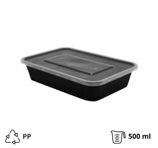 Posuda sa poklopcem PP 500 ml 176x124x40 mm crna [50 kom/pak]