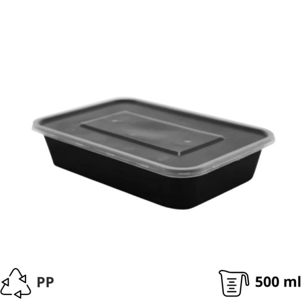 Posuda sa poklopcem PP 500 ml 176x124x40 mm crna [50 kom/pak]