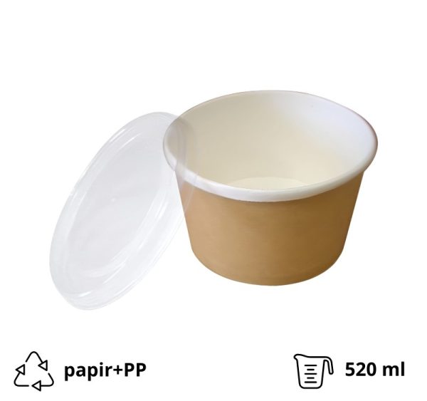 Papirnata posuda za poklopcem ECO 520 ml d=110 mm h=84,5 mm kraft, komplet (50 kom)