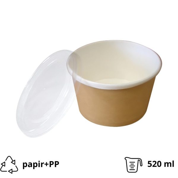 Papirnata posuda za poklopcem ECO 520 ml d=110 mm h=84,5 mm kraft, komplet (50 kom)