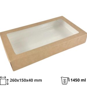 Papirnata posuda  s prozorom ECO TABOX 1450 ml 260x150x40 mm kraft [12 kom/pak]