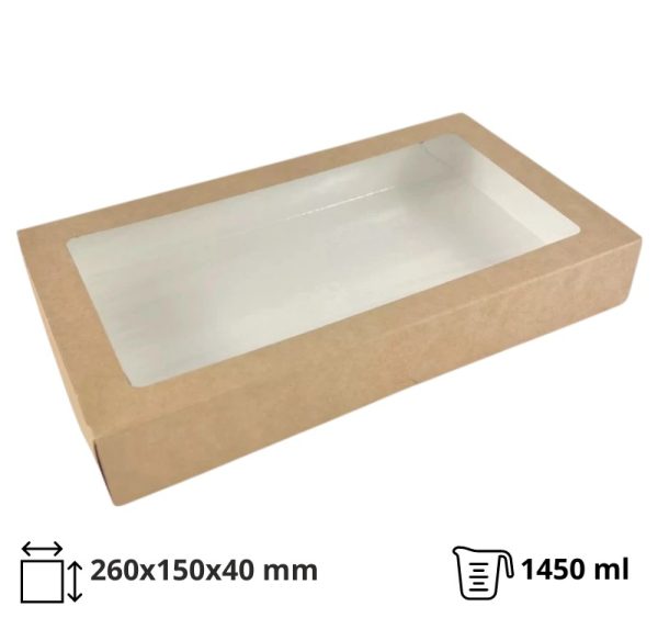 Papirnata posuda  s prozorom ECO TABOX 1450 ml 260x150x40 mm kraft [12 kom/pak]