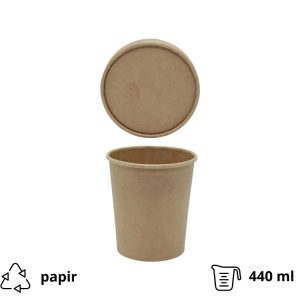 Posuda papirnata za poklopcem 440 ml d=97 mm h=100 mm kraft, 25 kom (komplet)