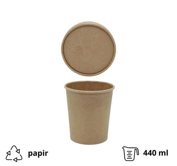 Posuda papirnata za poklopcem 440 ml d=97 mm h=100 mm kraft, 25 kom (komplet)