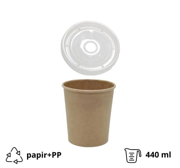 Posuda papirnata za poklopcem 440 ml d=97 mm h=100 mm kraft, 25 kom (komplet)