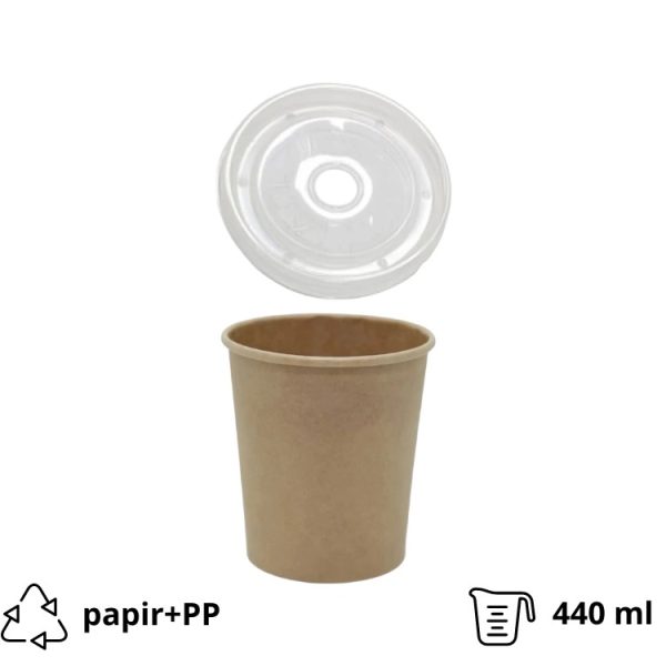 Posuda papirnata za poklopcem 440 ml d=97 mm h=100 mm kraft, 25 kom (komplet)