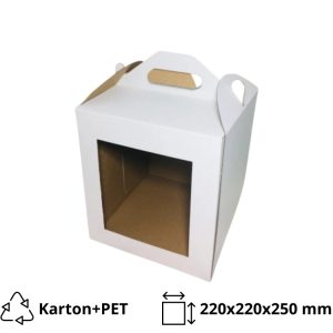 Kutija za torte s ručkom in prozorom 220х220х250 mm bijela