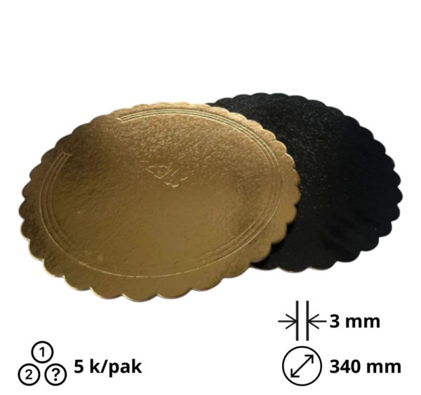 Podmetač krug za torte karton d=340 mm crni/zlatni 3 mm [5 kom/pak]