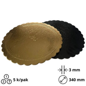 Podmetač krug za torte karton d=340 mm crni/zlatni 3 mm [5 kom/pak]