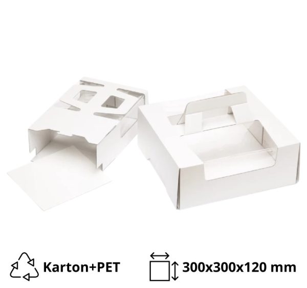 Kutija za torte s ručkom in prozorom 300х300х120 mm bijela [10 kom/pak]