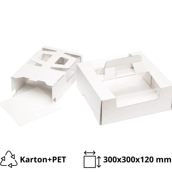 Kutija za torte s ručkom in prozorom 300х300х120 mm bijela [10 kom/pak]