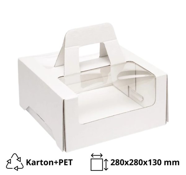 Kutija za torte s ručkom in prozorom 280х280х130 mm bijela [10 kom/pak]