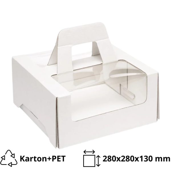 Kutija za torte s ručkom in prozorom 280х280х130 mm bijela [10 kom/pak]