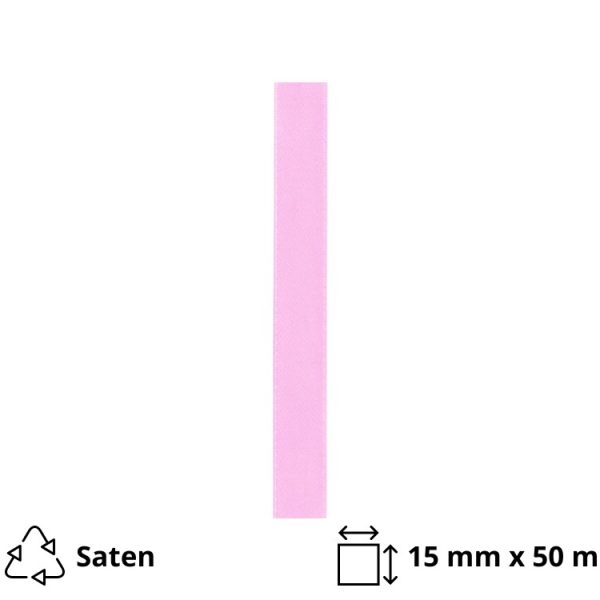 Satenska traka 15 mm x 50 m ružičasta
