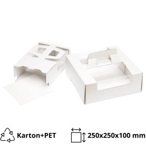 Kutija za torte s ručkom in prozorom 250х250х100 mm bijela [10 kom/pak]