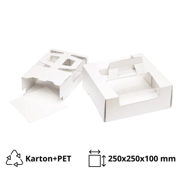 Kutija za torte s ručkom in prozorom 250х250х100 mm bijela [10 kom/pak]